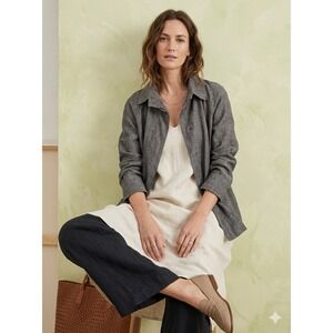 Wrap Womens Jacket Size L Grey Coastal Grandma Linen Blend Zip Snap